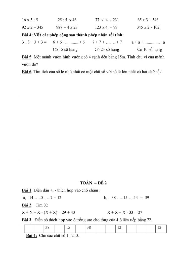 đề khảo sát môn toán và tiếng việt lớp 2